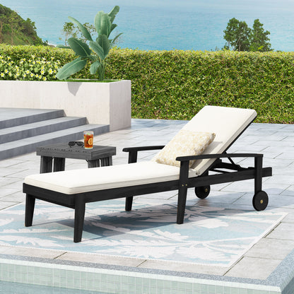 Jason - Black Chaise Lounge Adjustable Acacia Wood Outdoor Furniture