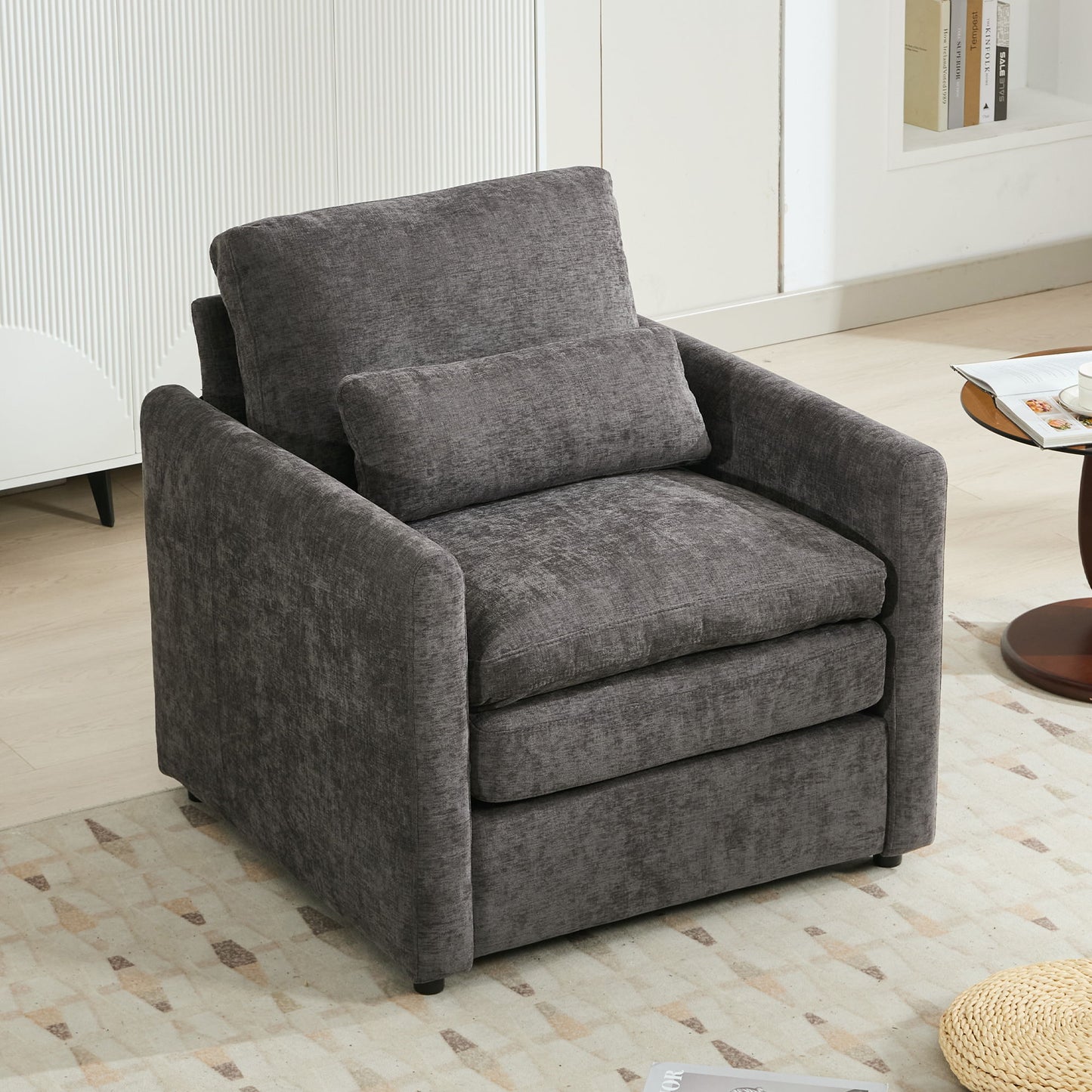 Cozy Upholstered Plush Cushion Armchair For Living Room