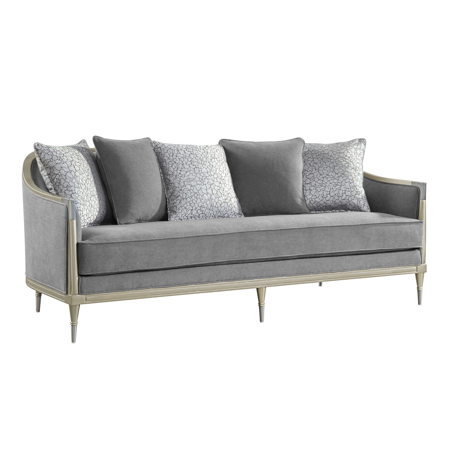 Fernando - Sofa With 5 Pillows - Champagne / Gray