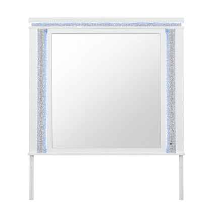 Adalid - Square Shaped Mirror With LED Lighting And Glittered Detailing - White