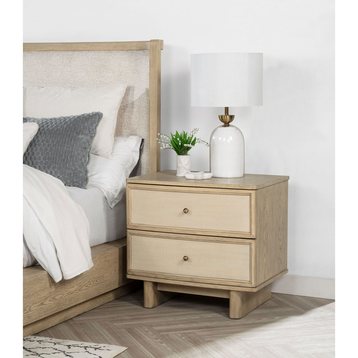 Kimpton - 2 Drawer Nightstand With USB Charging Ports - Beige