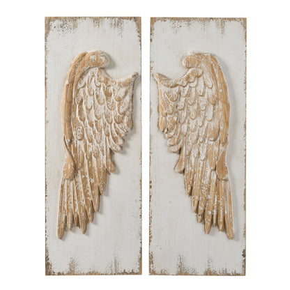 Feather Wing Wall Panels With Distressed, Rectangle Hanging Wall Art (Set of 2) - Multicolor