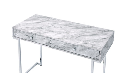 Tigress - Printed Faux Marble Top Writing Desk - White