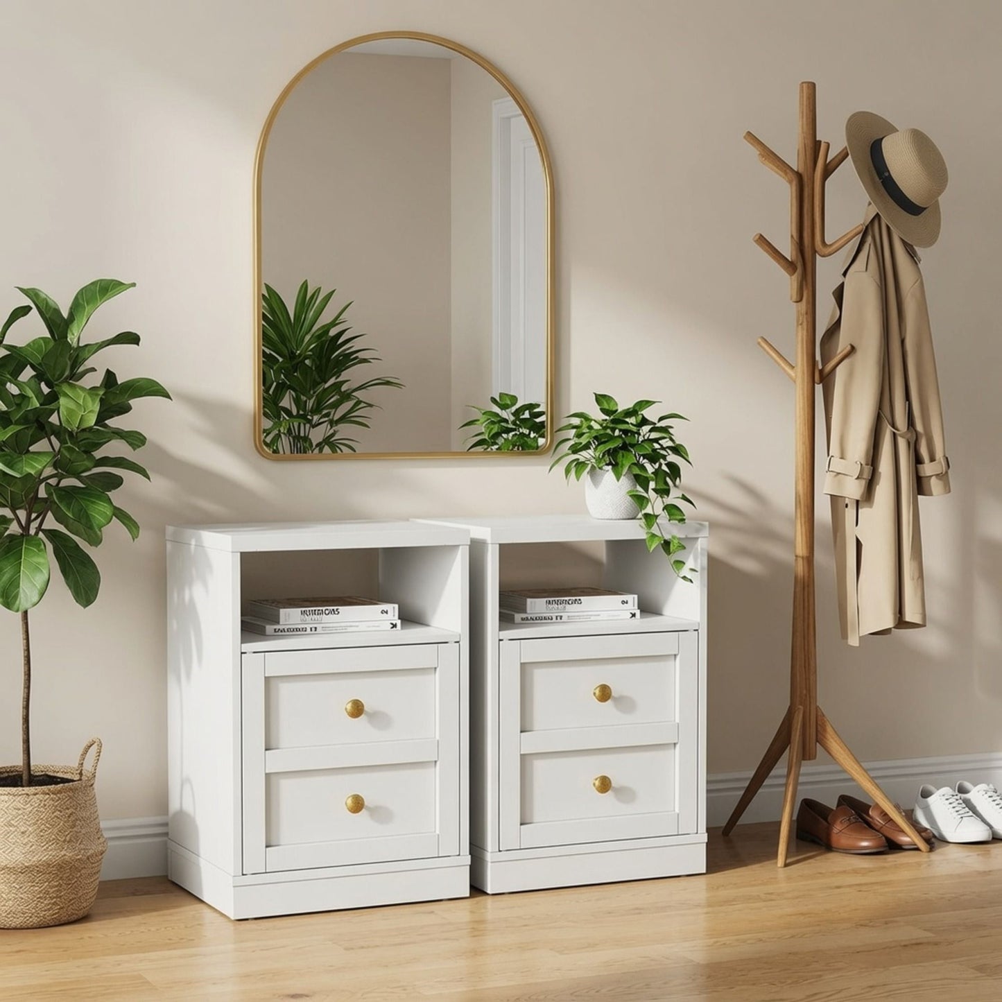 Nightstand With Door & Shelf, 2 Drawer Side Table