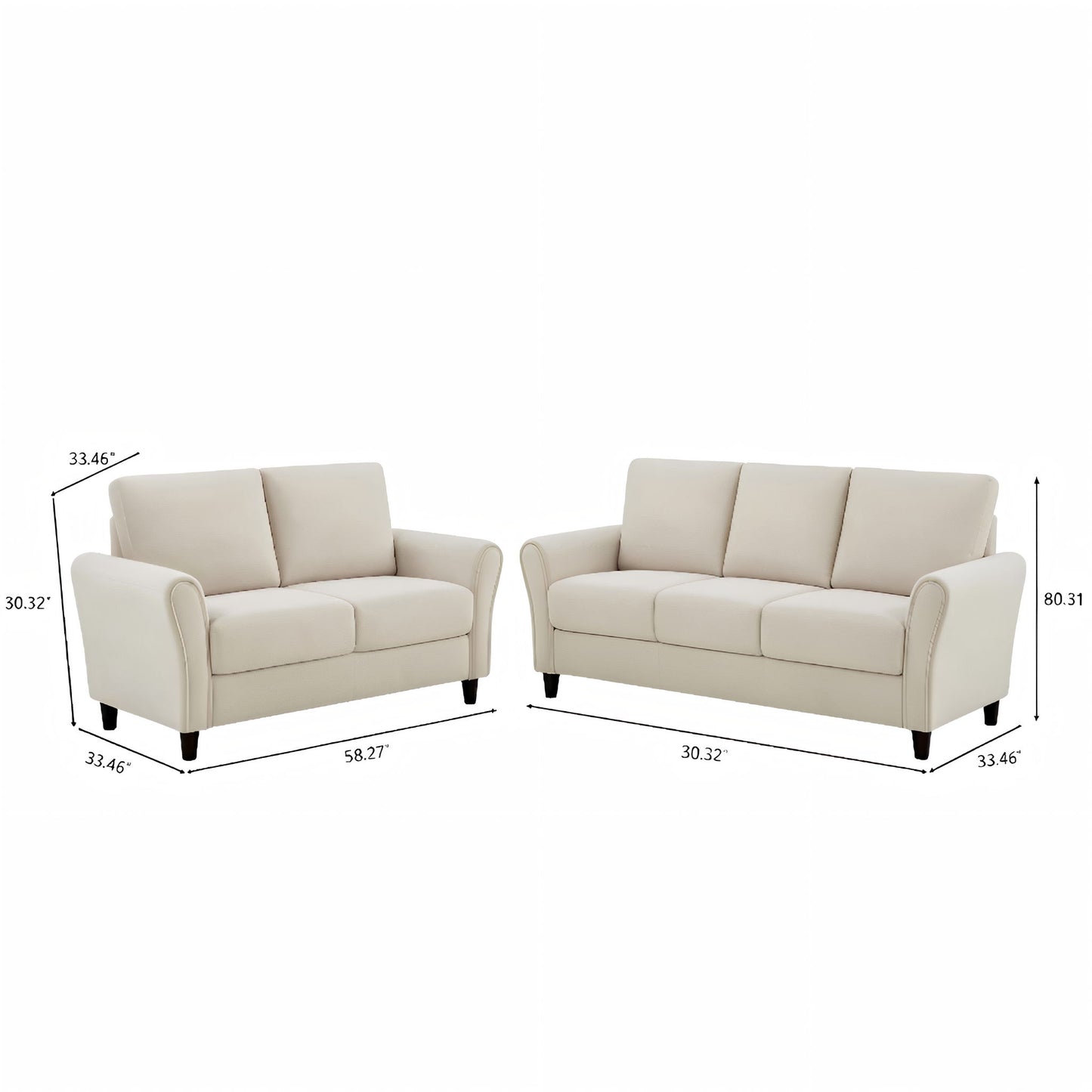 Patricia - 2 Piece Sofa Set - Ivory