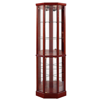 6 Shelf Lighted Corner Curio Cabinet With Adjustable Tempered Glass Shelves And Mirror Back (E26 Light Bulb Not Included)