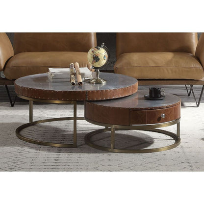 Tamas - Coffee Table - Aluminum & Cocoa Top Grain Leather - 13"