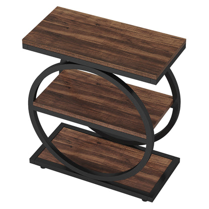 Industrial Narrow End Table With 3 Shelves