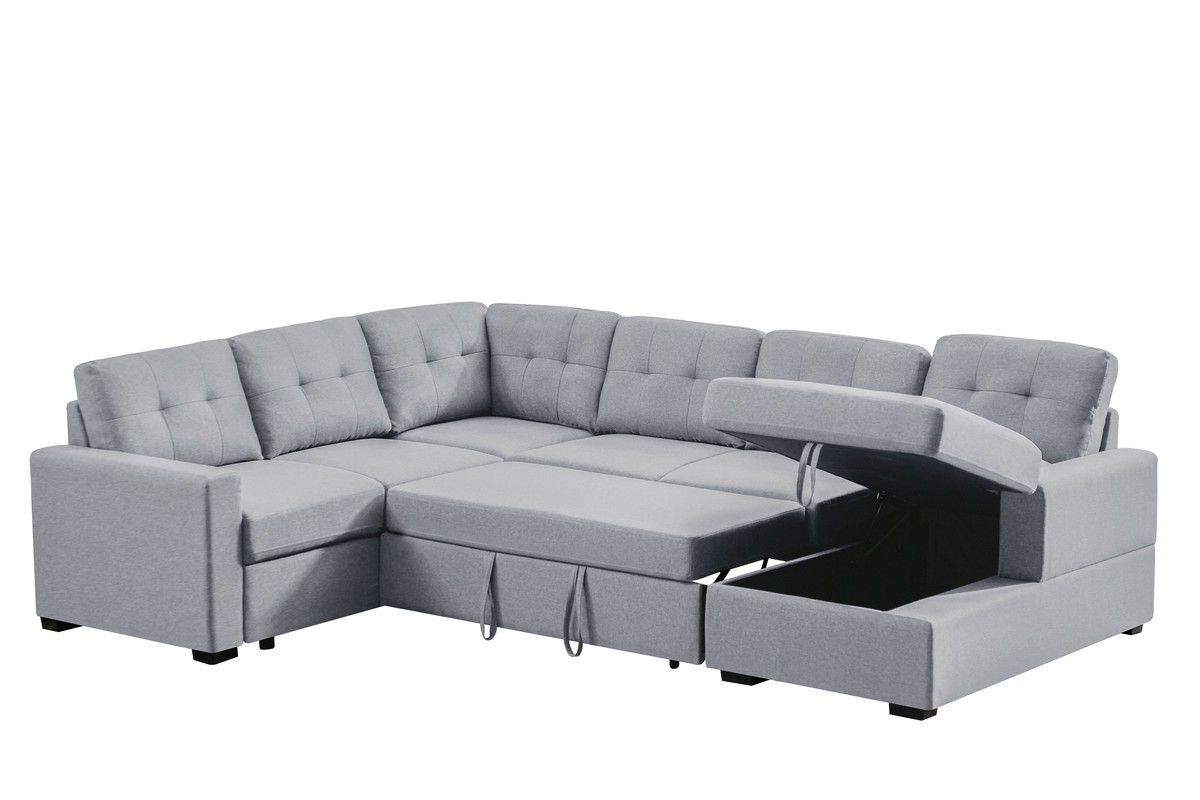 Selene - Linen Fabric Sleeper Sectional Sofa With Storage Chaise