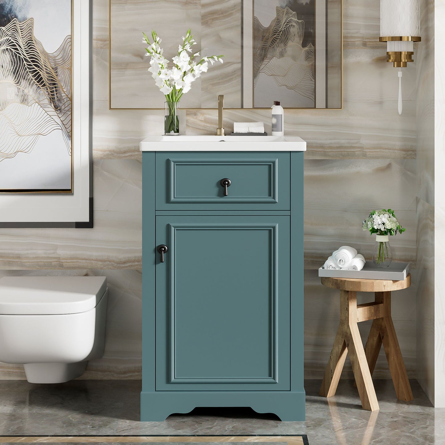 Elegant Bathroom Vanity With Ceramic Sink, Soft Close Door, Adjustable Shelf