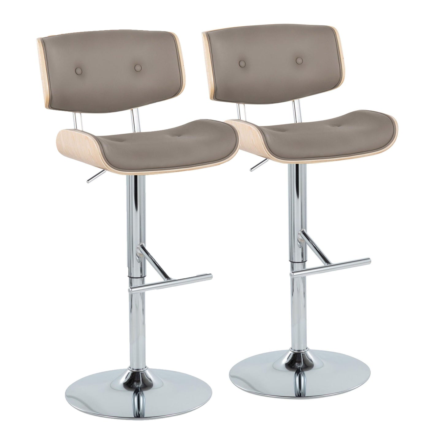 Lombardi - Contemporary Adjustable Barstool With Swivel With Straight T Footrest (Set of 2)