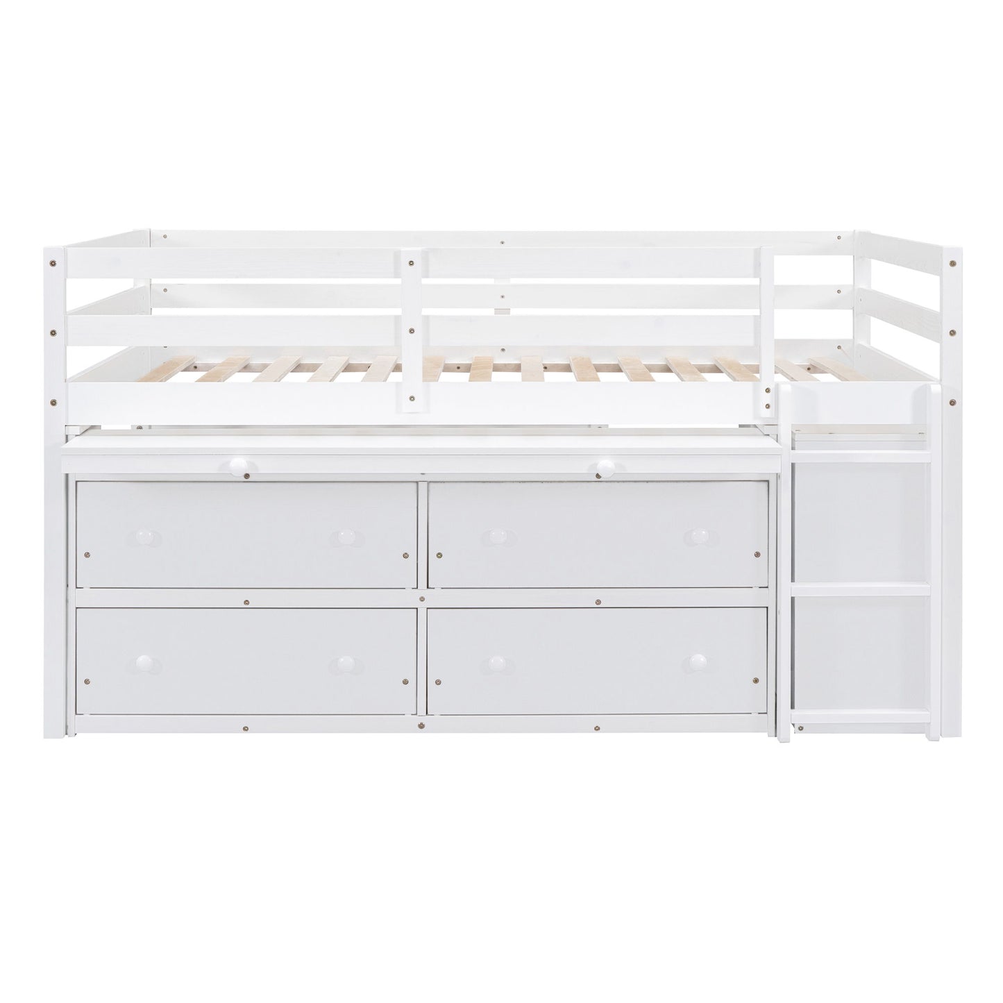 Loft Bed With Retractable Writing Desk And 4 Drawers, With Lateral Portable Desk And Shelves