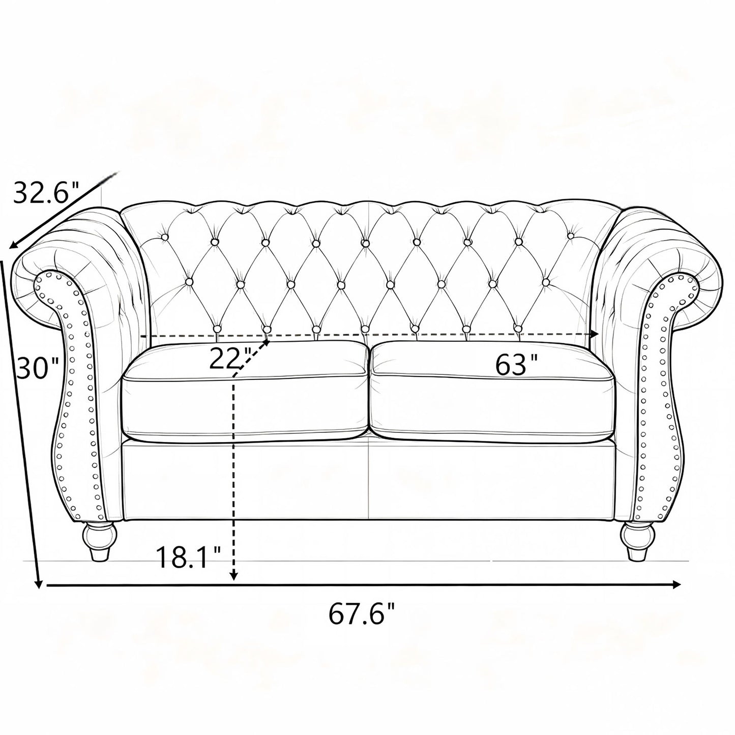 Chesterfield Button Tufted Loveseat With Rolled Arms