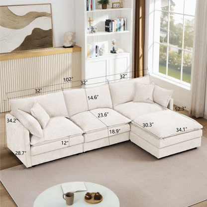 Modular L-Shaped Sectional Sofa With Movable Ottoman