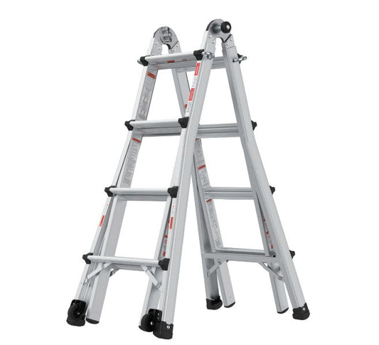 Aluminum Multi-Position Ladder With Wheels, 300 Lbs Weight Rating - Metallic Gray