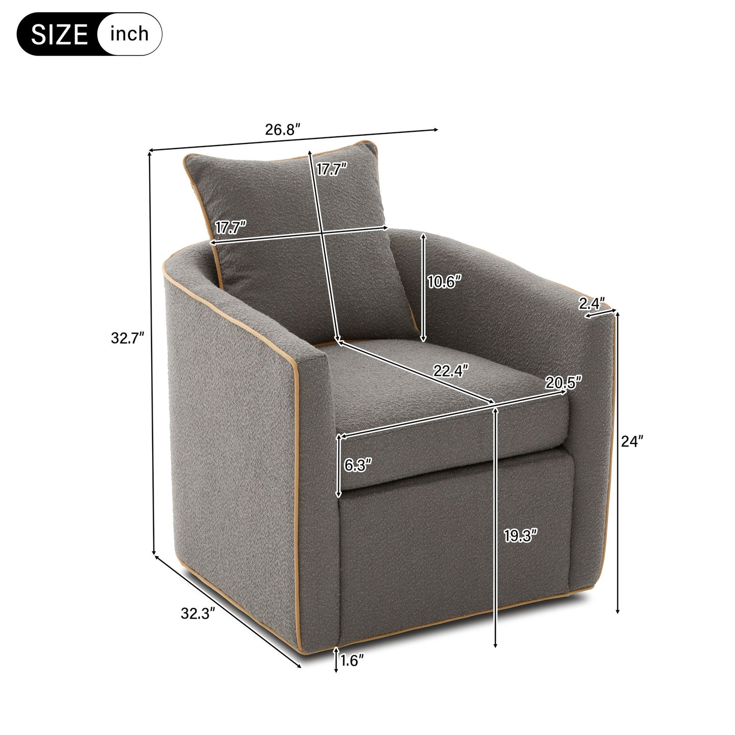Swivel Accent Chair, Rotating Base, For Living Room