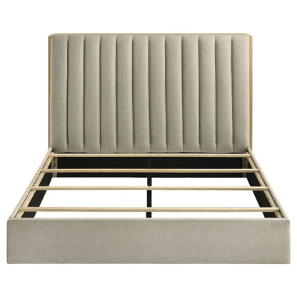 Merritt - Queen Bookcase Storage Bed With Tufted Headboard - Light Oak / Light Tan