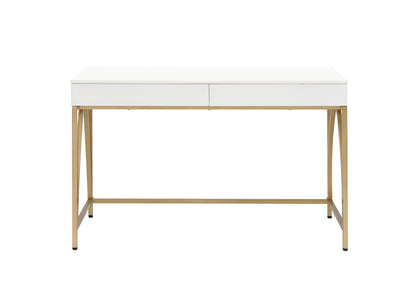 Lightmane - Vanity Desk - White High Gloss & Gold Finish