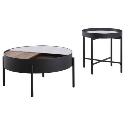 Rafael - 2 Piece Coffee Table Set With Sliding Storage - Tan / Black