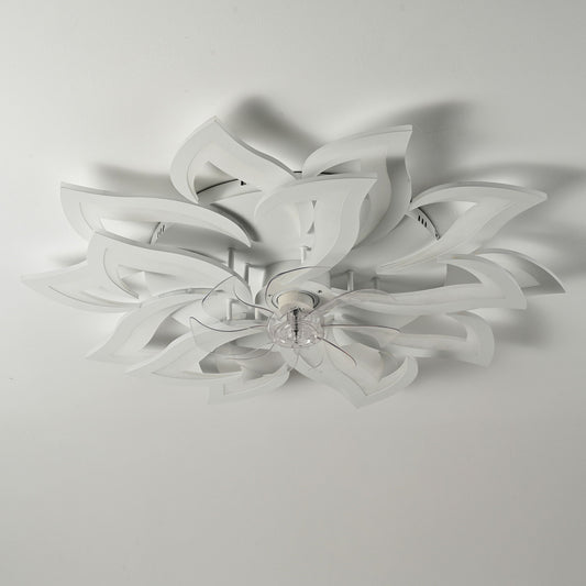 15 Leaves Ceiling Fan With Remote Controlled LED Light, Low Profile With 6 Speeds And Timer For Living Room - White