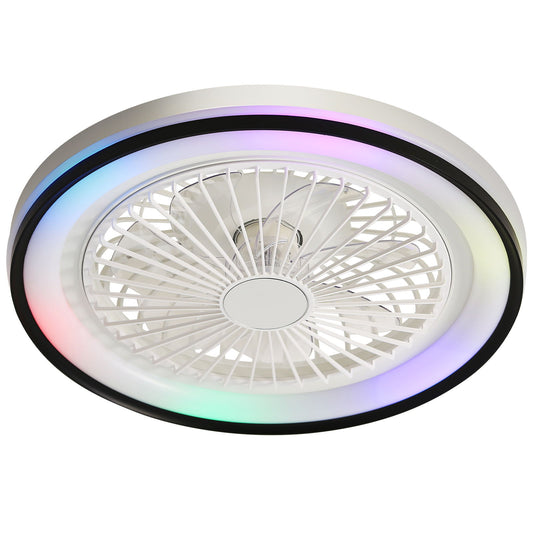 RGB Dimmable LED Enclosed Ceiling Fan With Light Flush Mount Bladeless, 6 Speed, Remote Control - White