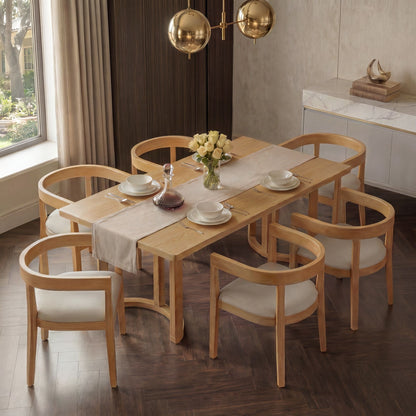 Rectangular Dining Table Set For 6 With Upholstered Barrel Back Chairs