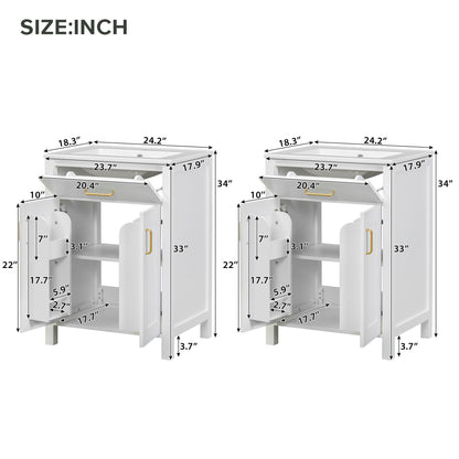 Modern Bathroom Vanity With Ceramic Sink, Soft-Close Doors, Flip Drawer, U-Shaped Shelves, Elegant Storage Solution