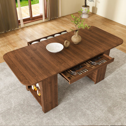 Dining Table With Drawers & Open Storage - Walnut