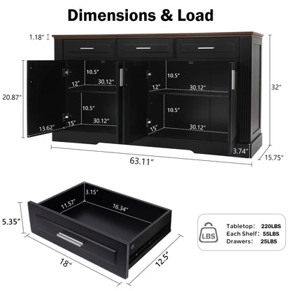 Fluted Sideboard Buffet Cabinet With 4 Doors And 3 Drawers
