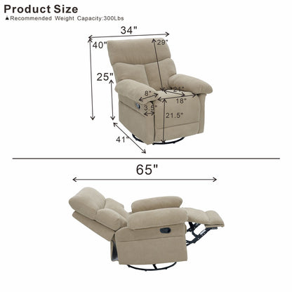 Swivel Rocker Recliner Chair With Manual Recline For Living Room