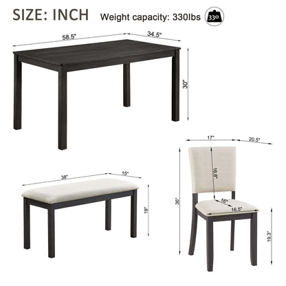 6 Piece Rectangular Kitchen Table Set With Bench