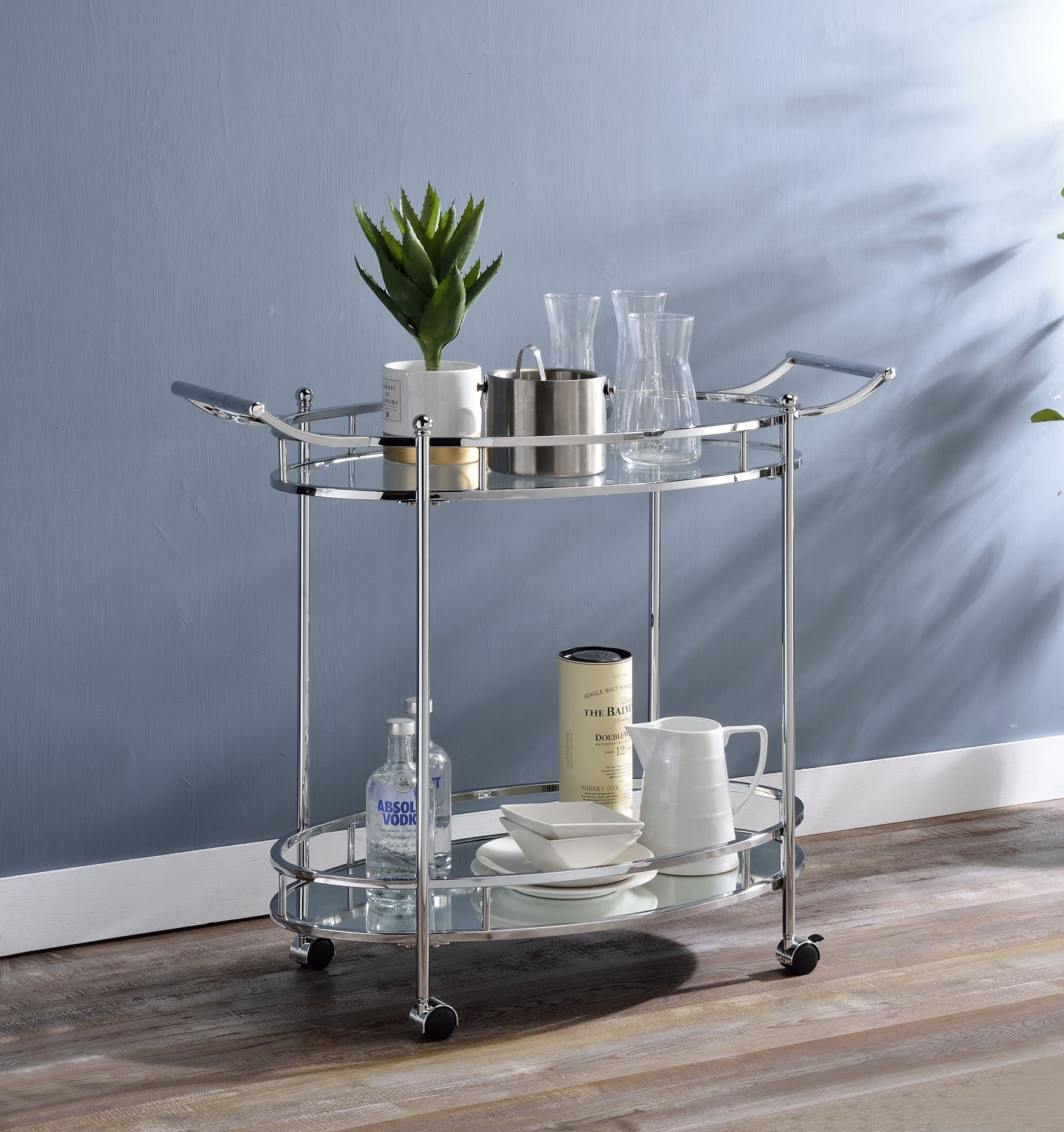 Jinx - Clear Glass Serving Cart - Silver