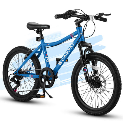 S20101 20" Kids' Bike, Boys Girls Mountain Bike Ages 8-12, 7 Speed Teenager Children Kids' Bicycles, Front Suspension Disc Brake Rear V-Brake, High Steel Frame