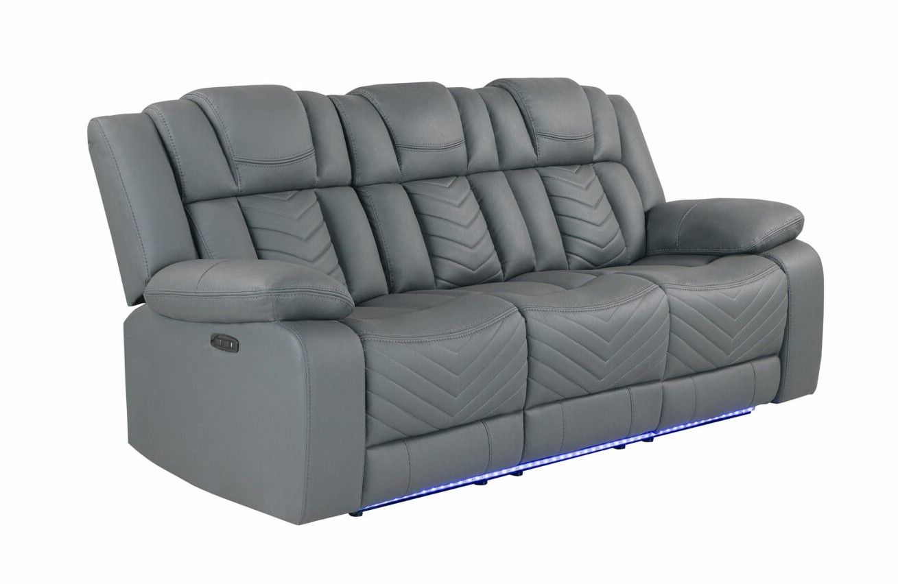 Raize - 10 Power Reclining Sofa With DDT, WC And LED - Gray