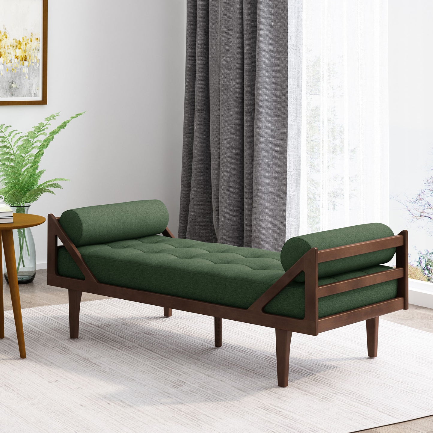 Chic Contemporary Chaise Lounge With Button Tufting And Bentwood Structure