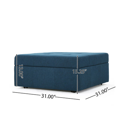 Flip Top Ottoman With Tufted Waffle Stitch And Rolling Casters - Navy Blue