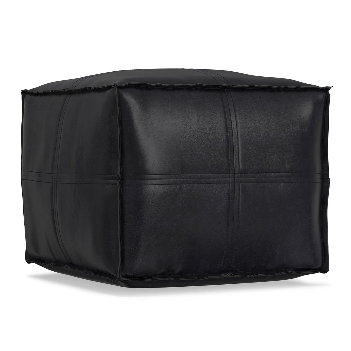 Brody - Square Top Stitched Pouf - Black