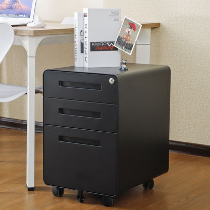 3 Drawer Mobile File Cabinet Under Desk Office, Simple Style Versatile Storage Cabinet For Legal / Letter / A4 Files, 5 Wheel Design Anti-Tilting Cold Rolled Steel Waterproof Moisture-Proof