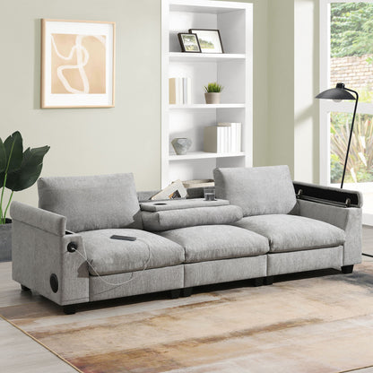 Sectional With Bluetooth Speaker Comfy Cloud Couch Set With Drop Down Table Cup Holders, USB Charger Storage Armrest Wide Seat Sofa