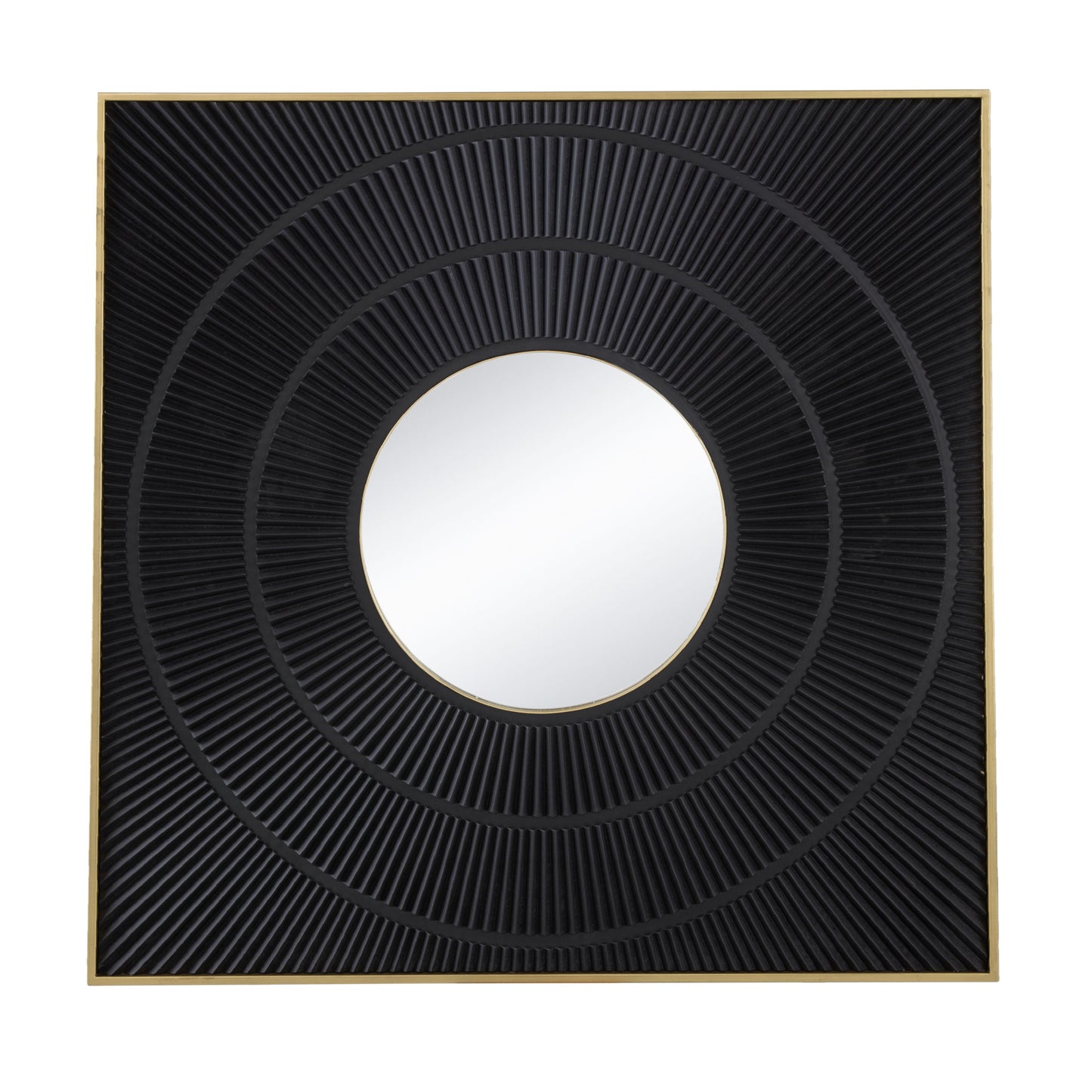 Square Carved Mirror With Pleated Design WithIron Frame, Neutral Colorway Wall Decor For Living Room Bathroom Entryway