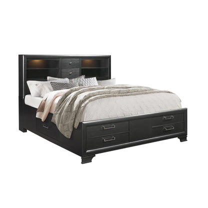 Civic - King Storage Bed With Bookcase Headboard And Built In Lighting - Gray