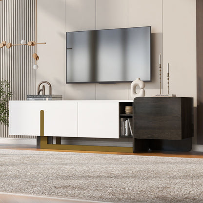 TV Stand With 1 Drawer, 2 Cabinets And Adjustable Shelves