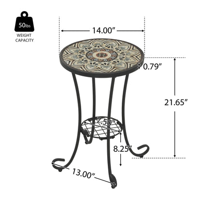 Ceramic Tile And Iron Patio Side Table With Shelf
