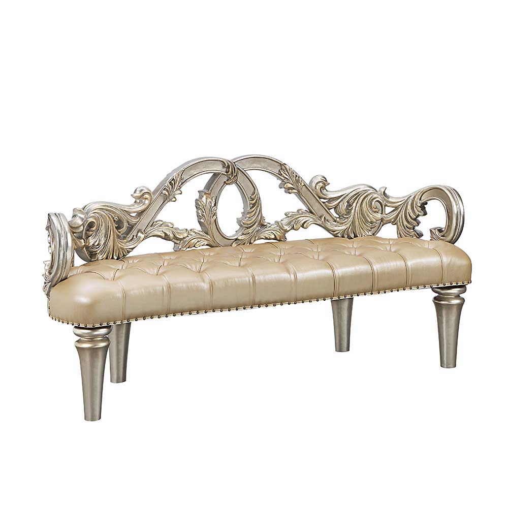 Danae - Bench - Champagne Synthetic Leather & Gold