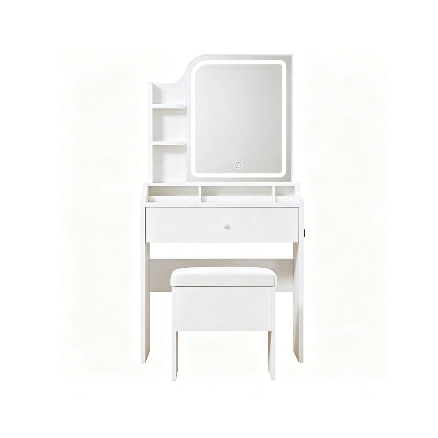 Smart LED Mirror Vanity Set With Storage For Bedrooms - Cream White
