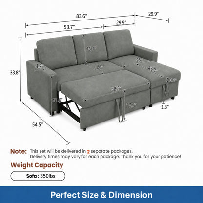 L - Shaped Convertible Sofa Bed With Storage Chaise