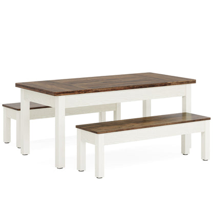 Dining Table Set For 4 - 6 With 2 Tuck Under Benches - Brown / White
