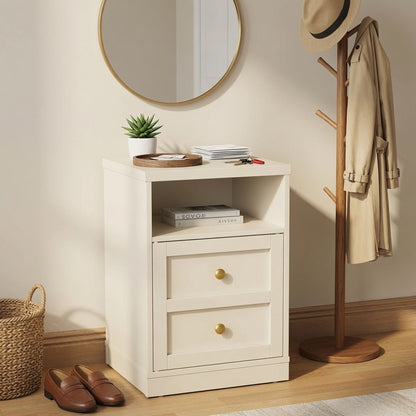 Nightstand With Door & Shelf, 2 Drawer Side Table
