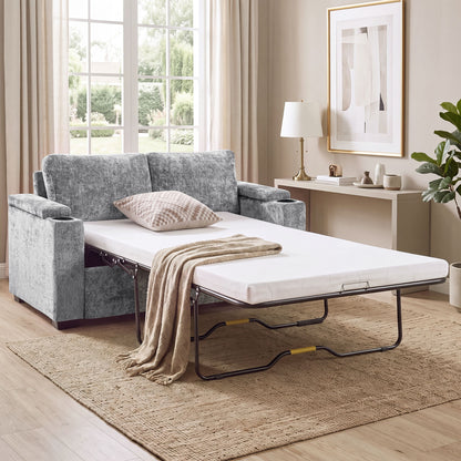 Pull Out Sofa Bed Loveseat With Twin Mattress, Cup Holders And Arm Storage