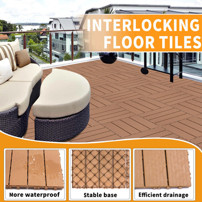 Plastic Interlocking Deck Tiles (Pack Of 44), Patio Flooring Outdoor Waterproof All Weather Use For Garden Poolside Front / Back Yard - Burly Wood